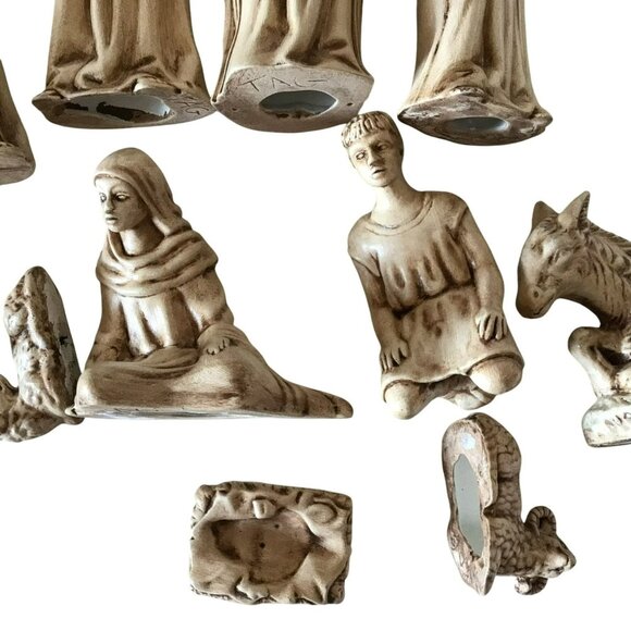 Vintage Handmade Ceramic Nativity 11 Pieces Holy Family Wise Men Animals Manger - Picture 7 of 15